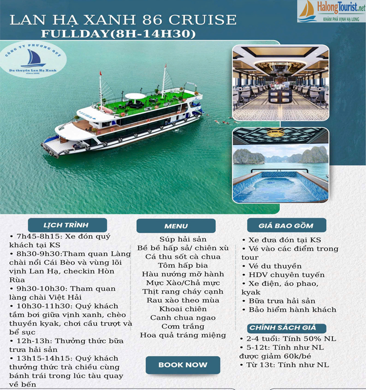 Lịch trình Du Thuyền Lan Hạ Xanh 1 ngày